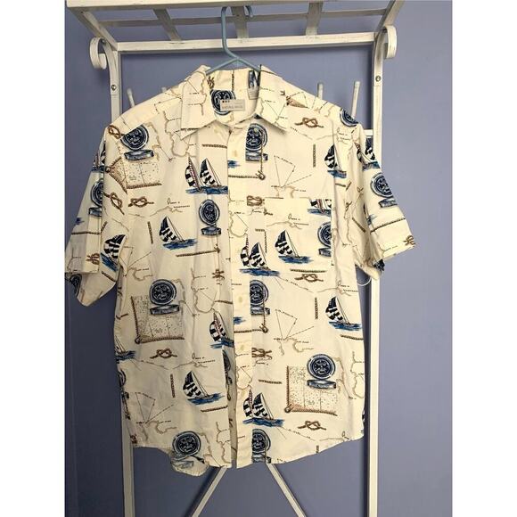 Natural Issue Nautical Sailor Hawaian Shirt M Beach Summer - Picture 1 of 3